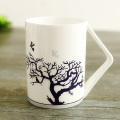 White/grey color with printing ceramic coffee water tea milk mug, ceramic coffee cup with triangle handles